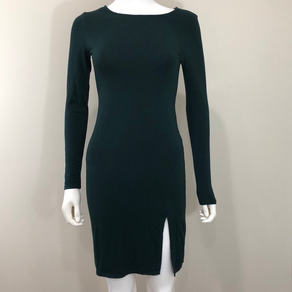 🦋 Lulus Green Long Sleeve Dress Slit T Shirt Mini - Picture 1 of 5